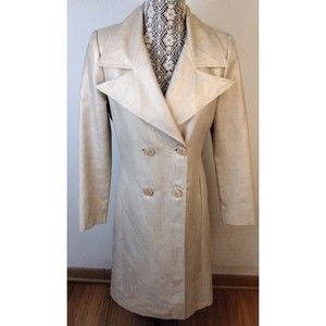Carmen Marc Valvo Vintage Double Breasted Beige/ Gold Color Long Coat Measures M